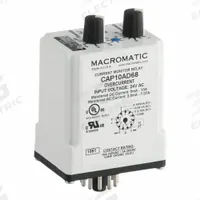 MACROMATIC Current Sensor Relay: Socket Mounted, 10 A Current Rating, 24V AC, Overcurrent, Pin (MPN CAP10AD68). Key specifications — Series: CAP Series; Electrical Connection: Terminal Strip; Monitored Parameters: Overcurrent; Mounting Style: Plug-In; Status Indicator: LED Indicator; Trip Point: 0.1 to 10 A; Trip Point Type: Adjustable; Brand: MACROMATIC.