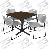 CAIN Cafe/Breakroom Table: Laminate, Walnut, 29 in Overall Ht - Max, 42 in Overall Wd, Square, Black (MPN TB4242NW44GY). Key specifications — attr1039436: CAIN; attr1039447: Black; attr1039448: Metal; attr1039806: Black; attr1039828: Walnut; attr1039829: Square; attr1039830: Laminate; attr1039831: Laminate.
