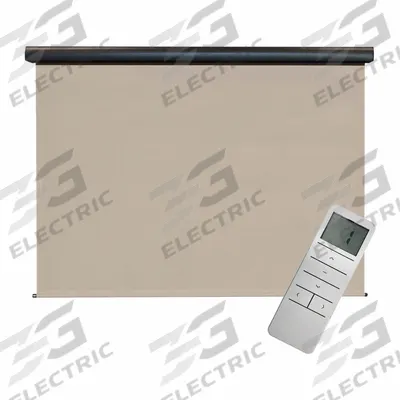 KEYSTONE FABRICS Sun Shade: Light Brown, 7 ft Valence Wd, Motor with Remote Control - Regal Series