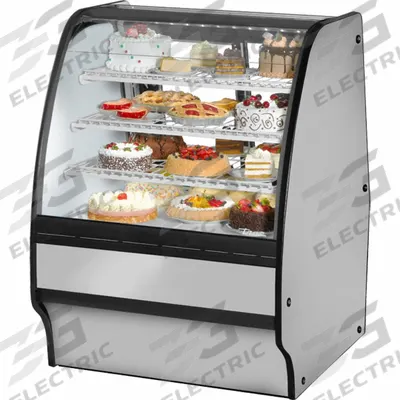 TRUE REFRIGERATION Refrigerated Merchandiser: 49 1/8 in x 36 1/4 in x 39 in, Silver - Curved Glass Display Refrigerator Merchandisers