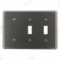 LEVITON Wall Plate: Combo, 3 Gang, Silver, Std Size (MPN S214-N). Key specifications — Brand: LEVITON; Material: Stainless Steel.