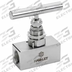 HAM-LET SS Screwed Bonnet Needle Valve: Inline Valve Body, 316 Stainless Steel, Screw-In Bonnet, NPT (MPN H-99S-10-SS-N-V-1/4). Key specifications — For Media: Liquid; Standards: ISO 2006(E); Brand: HAM-LET; Valve Series: H99; Stem Type: V-Stem; Connection Gender - Side 2: Female; Connection Gender - Side 1: Female; Connection Type - Side 1: NPT.