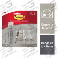 COMMAND Hook: 4 lb Wt Capacity, 1 Points per Hook, Nickel, 4 1/32 in Overall Ht, 1 in Base Wd, 3 PK (MPN 17036BN-VPES). Key specifications — Brand: COMMAND; Color: Nickel.