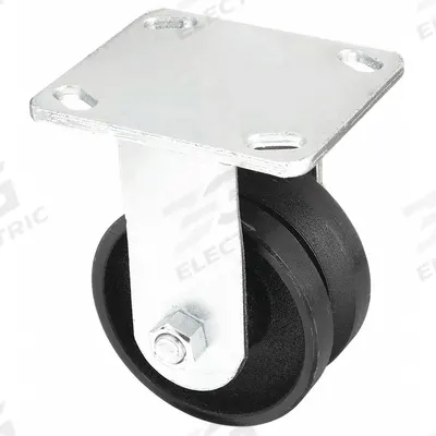 APPROVED VENDOR Plate Caster: Rigid, Iron, 4 in Wheel Dia, 2 in Wheel Wd - V-Groove Track-Wheel Plate Casters