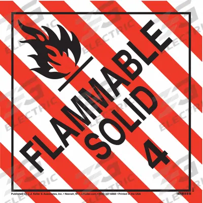 JJ KELLER Container Placard: Flammable Solid, 10 3/4 in x 10 3/4 in, 10 3/4 in Label Ht - Class 4: Flammable Solids