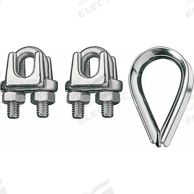 RONSTAN Wire Rope U-Bolt Clip and Thimble Kit: 3/32 in Compatible Rope Dia - Clip & Thimble Kits