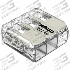 WAGO Lever Wire Connector: 3 Port, 20 AWG – 10 AWG Solid Wire Size Range, 30 A, 440 V, 221 Ex Series (MPN 221-683). Key specifications — attr1307071: WAGO; attr1307104: Lever; attr1351713: 221 Ex.