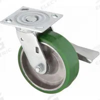 APPROVED VENDOR Plate Caster: Swivel, Side Brake, Polyurethane, 6 in Wheel Dia, 2 in Wheel Wd, Slot (MPN P21S-UA060R-14-CB-001). Key specifications — Wheel Bearing Type: Roller; Wheel/Tread Color: Green; Brand: APPROVED VENDOR; Caster Type: Swivel with Brake.
