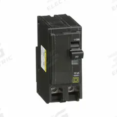 SQUARE D Miniature Circuit Breaker: 90 A, 120/240V AC, Single Phase, 10kA at 120/240V AC, 2 Poles (MPN QO290). Key specifications — Phase: Single; Amps: 90 A; AC Voltage Rating: 120/240V AC; Max. AIR Rating: 10kA at 120/240V AC; For Use With: QO Load Centers and NQ Panelboards; Brand: SQUARE D.
