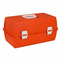 FLAMBEAU First Aid Case: 14 3/4 in L x 7 1/8 in W x 1 3/4 in D, Copolymer Resin, Orange, 0-10 in (MPN 6772PM). Key specifications — Color: Orange; Closure Type: Latch; Features: Heavy Duty Trays; Brand: FLAMBEAU.