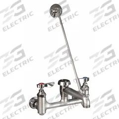 DOMINION COMMERCIAL FAUCETS Straight Service Sink Faucet: Wall, Widespread, Brass, Chrome, Straight (MPN 77-9108). Key specifications — Color/Finish: Chrome; Includes: Handles.