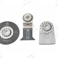 FEIN Oscillating Tool Blade Set: 3 Blades, Semi-Circular/Straight, Starlock Connection, Metal/Wood (MPN 35222967290). Key specifications — attr1140173: (1) tungsten carbide segment saw blade Dia. 3-3/8 in; attr1097629: FEIN; attr1097591: DEWALT (adapter required).