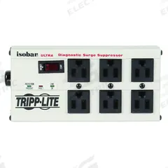 TRIPP LITE Outlet Strip: 6 Outlets, 6 ft Cord Lg, 3,330 J Rated Energy, 12 A Current, UL 1449, Gray (MPN ISOBAR 6 ULTRA). Key specifications — Brand: TRIPP LITE; Mounting Style: Keyhole.