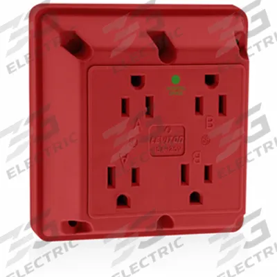 LEVITON Receptacle: Hospital Grade, Quad, 5-15R, Red, 125V AC, 15 A, 2 Pole / 3 Wire (MPN 1254-HR) - General Purpose Receptacles