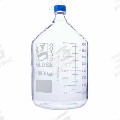 GLOBE SCIENTIFIC Media Bottle: 10 L, Screw-On, GL45, 410 mm, Colorless, Closure Included - Glass Lab Media Bottles