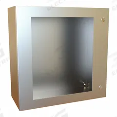 HAMMOND Electrical Enclosure: Stainless Steel, 24 in x 24 in x 10 in, NEMA 12/13/3R/4/4X, Hinged (MPN EN4SD242410WSS). Key specifications — Brand: HAMMOND; Closure Method: 1/4-Turn Latch; Enclosure Material: Stainless Steel; Knockouts: Not Included.