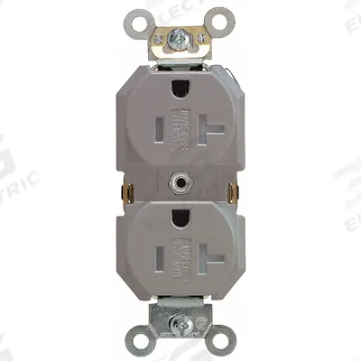 LEVITON Receptacle: Duplex, 5-20, Gray, 125V AC, 20 A, 2 Pole / 3 Wire (MPN TBR20-GY) - General Purpose Receptacles