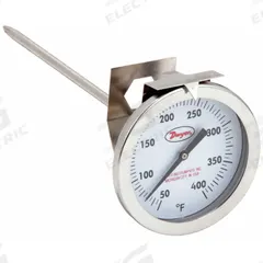 DWYER Clip On Dial Thermometer: 50°F to 400°F, +/- 2% Accuracy, 5 in Stem Lg, Fahrenheit (MPN CBT250121). Key specifications — Accuracy: +/- 2%; Brand: DWYER; Temperature Units: Fahrenheit.