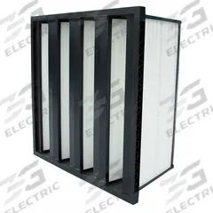 GRAINGER V-Bank Air Filter: 20 in x 24 in x 12 in, Synthetic, Single Header, 4 Vs, Downstream Face (MPN 33E944). Key specifications — Brand: GRAINGER; Frame or Header Material: Plastic; Media Material: Synthetic; Filters Out: Cooking Oil.
