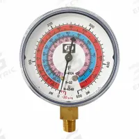 JB INDUSTRIES Low Side Gauge: Low Side Gauge, 30 in Hg to 500 psi, Non-Liquid Filled, 2 1/2 in Dia (MPN M2-863). Key specifications — Brand: JB INDUSTRIES; Accuracy: ± 1%; Color: Blue; Calibration Certificate Type: Not Certified; For Refrigerant Type: R-410A.