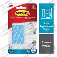 COMMAND Water Resistant Large Refill Strip: 0.75 in Overall Wd, 3.65 in Overall Lg, White, Foam (MPN 17605B-8ESF). Key specifications — Brand: COMMAND; Material: Foam.