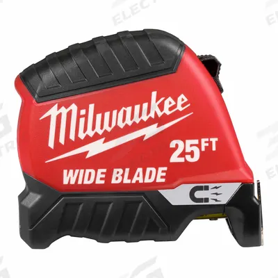 MILWAUKEE Wide Blade Magnetic Tape Measure: Magnetic Single Hook Tip, 25 ft, Plastic - Standard (Inch) Tape Measures