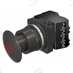 SIEMENS Mushroom Head Push Button: Illuminated, Mushroom Head Profile, Metallic, 30 mm, 1NO/1NC (MPN 52BP2E2A). Key specifications — Brand: SIEMENS; Action: Maintained; Series: Class 52; Terminal Connection: Pressure Plate; Push Button Material Type: Metallic.