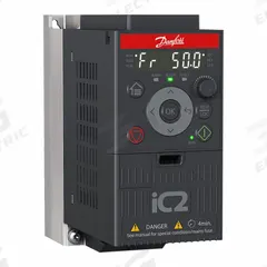 DANFOSS Compact General Purpose Drive: In Phase Single, Out Phase Three, 1/2 hp, IP20, No Bypass (MPN 132L6106). Key specifications — Style: Compact; Color: Black/Blue/Gray; Output Voltage: 200-240V AC; Output Phase: Three.