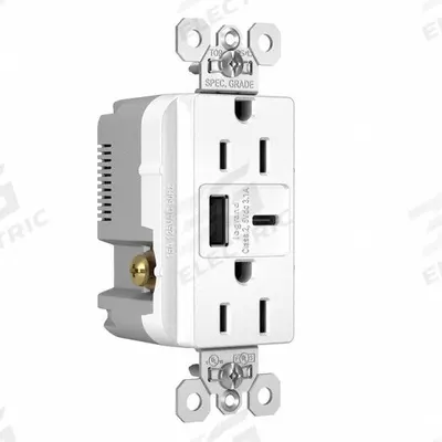 LEGRAND Receptacle: Duplex, 5-15R, 2 USB Ports, USB Type A/C, White, 125V AC - Weather-Resistant Receptacles with USB Chargers