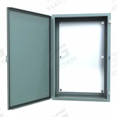HAMMOND Electrical Enclosure: Steel, 36 in x 24 in x 12 in, NEMA 12/13, w/Panel, Solid Cover, Hinged (MPN 1418L12). Key specifications — Brand: HAMMOND; Closure Method: Clamps; Knockouts: Not Included.