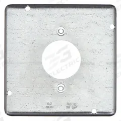 RACO Electrical Box Cover: 2 Gangs, Open, For Square Box Shape, Galvanized Steel, 1/2 in Overall Dp (MPN 887). Key specifications — Brand: RACO; For Box Shape: Square; Material: Galvanized Steel; Cover Design: Open.