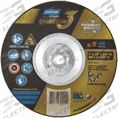 NORTON Depressed Center Wheel: Type 27, 7" x 1/8" x 5/8"-11, Ceramic, 24 Grit - Cool-Cutting Combination Wheels for Carbon & Stainless Steel