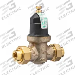 WILKINS Pressure Reducing Valve: FNPT x FNPT, 1/2 in Pipe Size, Cast Bronze, 15 psi to 75 psi (MPN 12-NR3XLDU). Key specifications — Brand: WILKINS; Union Type: Double Union; Low-Lead Compliance: Low-Lead Compliant.