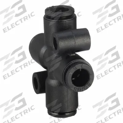 LEGRIS Push-Fit Cross Fitting: 6 mm OD x 6 mm OD x 6 mm OD x 6 mm OD Size, 72 mm Overall Lg - Nylon & Nickel-Plated Brass Tube Fittings
