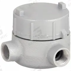 Conduit Outlet Body: Iron, GE, 3/4 in Trade Size, L Body, 19 cu in Body Capacity (MPN GECLT-2M). Key specifications — Series: For Standard Body; Compatible Conduit Trade Size: 3/4 in; Thread Gender: Female; Hub Style: Threaded; Cover Included: Yes; Body Style: L; Connection Type: Threaded; Back Type: Flat.
