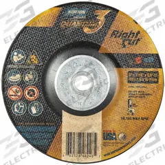 NORTON Depressed Center Wheel: Type 27, 6" x 1/16" x 5/8"-11, Ceramic, 36 Grit, Quantum 3 RightCut (MPN 66252846246). Key specifications — Series: Quantum 3 RightCut; Brand: NORTON.