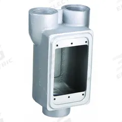 APPLETON ELECTRIC Electrical Box: Iron, Rectangular, 1 Gangs, 1/2 in Hub Size, 25 cu in Capacity (MPN FDCC-1-50). Key specifications — Color: Gray; Brand: APPLETON ELECTRIC.