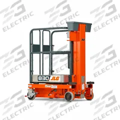JLG Mobile Personnel Lift: Battery, Push-Around, 8.2 ft Elevated Platform Ht, 39 in x 29 in (MPN 830P). Key specifications — attr1045274: JLG; attr1045277: Tool Tray.
