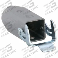HARTING M20 Rectangular Connector Housing: Size 3 A, Cable to Cable Mount, Gray, Zinc Die-Cast, Zinc (MPN 19200031750). Key specifications — IP Rating: IP44; Size Designation: 3 A; Cable Entry Thread Size: M20; Seal Material: NBR; Locking Type: Single Lever; Brand: HARTING; Primary Material: Zinc; Operating Temperature Range: -40 to 125 Degrees C.