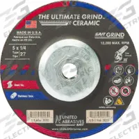 SAIT Abrasive Grinding Wheel: Type 27, 5" x 1/4" x 5/8"-11, Ceramic, 24 Grit, Ultimate Grind Ceramic (MPN 20215). Key specifications — Series: Ultimate Grind Ceramic; Brand: UNITED ABRASIVES-SAIT.