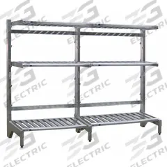 NEW AGE INDUSTRIAL Cantilever Rack: 96 in x 27 in x 72 in, 3 Shelves, 300 lb Shelf Capacity (MPN 99883). Key specifications — Material: Aluminum; Shelf Configuration: Standalone; Brand: NEW AGE INDUSTRIAL.