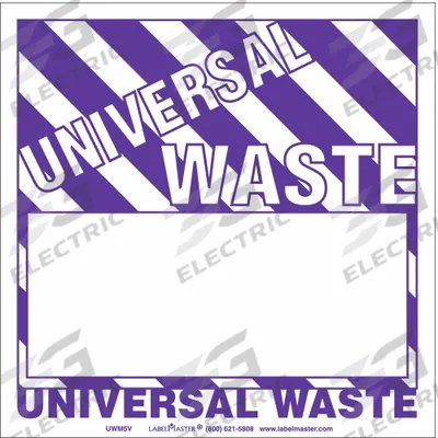 LABELMASTER Universal Waste Labels: Universal Waste Label, 6 in x 6 in, 6 in Label Wd