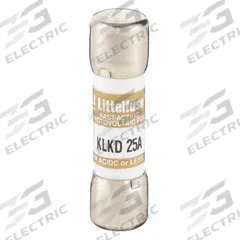 LITTELFUSE Fuse: KLKD Series, Midget, Fast-Acting, 25 A, 600 V AC, 600 V DC, 13/32 in x 1 1/2 in (MPN KLKD025). Key specifications — attr1287209: KLKD; attr211192: LITTELFUSE.