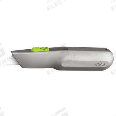 SLICE Utility Knife: 5 1/2 in Overall Lg, Textured, 1 1/2 in Overall Wd, Metal - Automatic Retracting Utility Knives