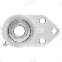 NTN 3 Bolt Flange Bearing: Radial Ball, 1 1/4 in Bore, Polymer, Set Screws, 3 17/64 in Lg, 440C (MPN SUCFBL206-20). Key specifications — Bore Type: Cylindrical; Brand: NTN; Lubricant Material: FDA/USDA-H1 Solid Grease; Mounting Bolt Size: 3/8 in; System of Measurement: Inch; Included Bearing Cap: None.