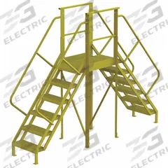 TRI-ARC Crossover Bridge: 5 ft Platform Ht, Steel, 1,000 lb Load Capacity, Perforated, 6 Steps (MPN 7CZ02). Key specifications — Brand: TRI-ARC; Color: Yellow; Tread Type: Perforated.