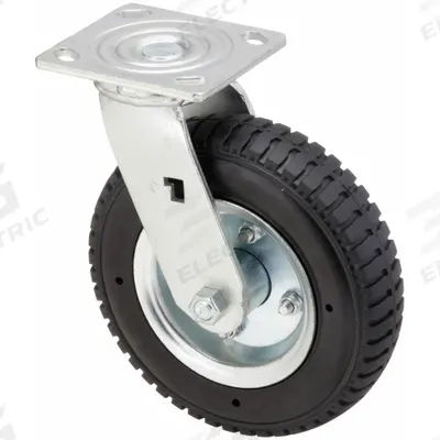 APPROVED VENDOR Plate Caster: Swivel, 8 in Wheel Dia., 2 in Wheel Wd, 9 1/2 in Mounting Ht - Plate Casters with Flat-Free Wheels