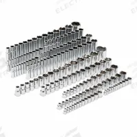 GEARWRENCH Socket Set: 1/4 in, 3/8 in, 1/2 in Drive, 163 Piece, 6-Point, SAE/Metric (MPN 89073). Key specifications — attr1224269: 1/4 in, 3/8 in, 1/2 in; attr1204685: Not Tether Capable; attr1204650: 5/32 in to 1-1/2 in; attr1204673: Socket Bits Not Included; attr1204688: GEARWRENCH; attr1224230: Friction; attr1224354: No Thin Wall; attr1206170: Deep Sockets.