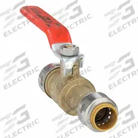SHARKBITE MAX Manual Two-Way Ball Valve: 1/2 in, Brass, Straight, Push x Push, Full Port Ball Port (MPN UR24735G). Key specifications — Brand: SHARKBITE MAX; Handle: Locking Lever.