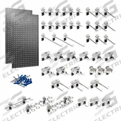 TRITON PRODUCTS Pegboard Panel Kit: Square, 3/8 in Peg Hole Size, 42 in x 24 in x 9/16 in, Silver (MPN LB2-Skit). Key specifications — Material: Stainless Steel; Finish: Brushed; Peg Hole Shape: Square; Includes: (9) 3 in Stainless Steel Single Rod 30 Degrees Bend; Color: Silver; Brand: TRITON PRODUCTS.